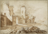 Q+ 031
          <br/>
          Ruïne van de Porta Metrovia in de Aureliaanse Muur te Rome
          <br/>
          <em>Worst, Jan (werkz. 1645-1686) - toegeschreven aan</em>